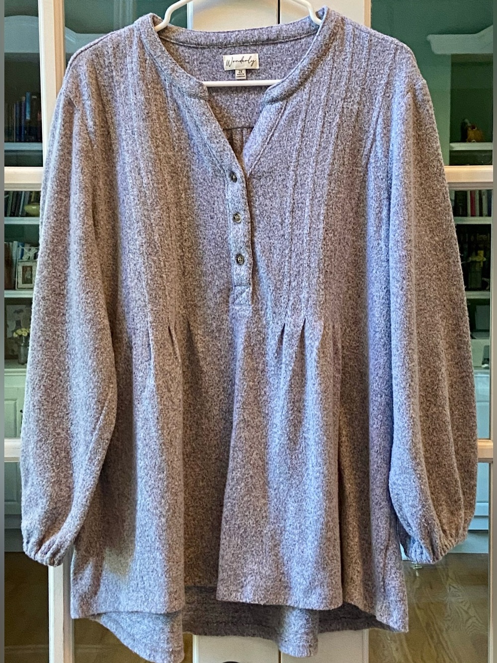 Wonderly Gray Split Neck Sweater Top Size 2X
